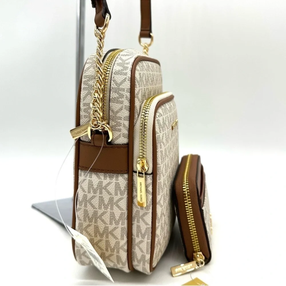 Michael Kors Medium NS Chain Xbody Bag & Jet Set Travel MD ZA Card Case Wallet